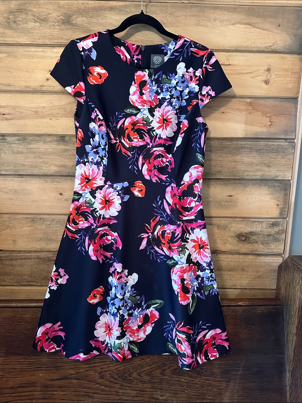 Vince Camuto Navy Floral Fit-and-Flare Mini Dress